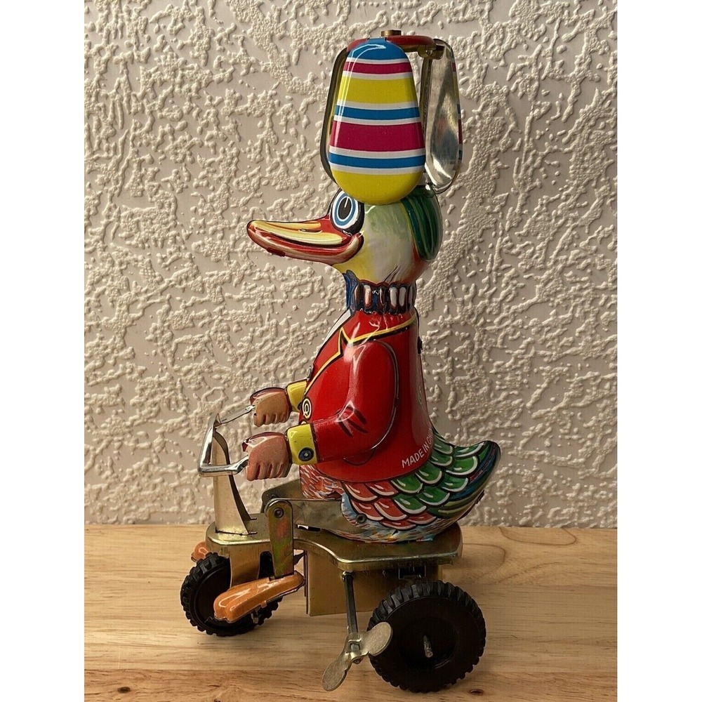 VTG New With Box Beijing No.1 Toy Factory Duck on Bike Tin Wind-Up Toy 8" China